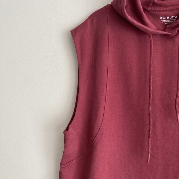 Athleta Sundown Sweatshirt Tank Size Medium Hooded Drawstring Top Burgundy - Picture 4 of 10